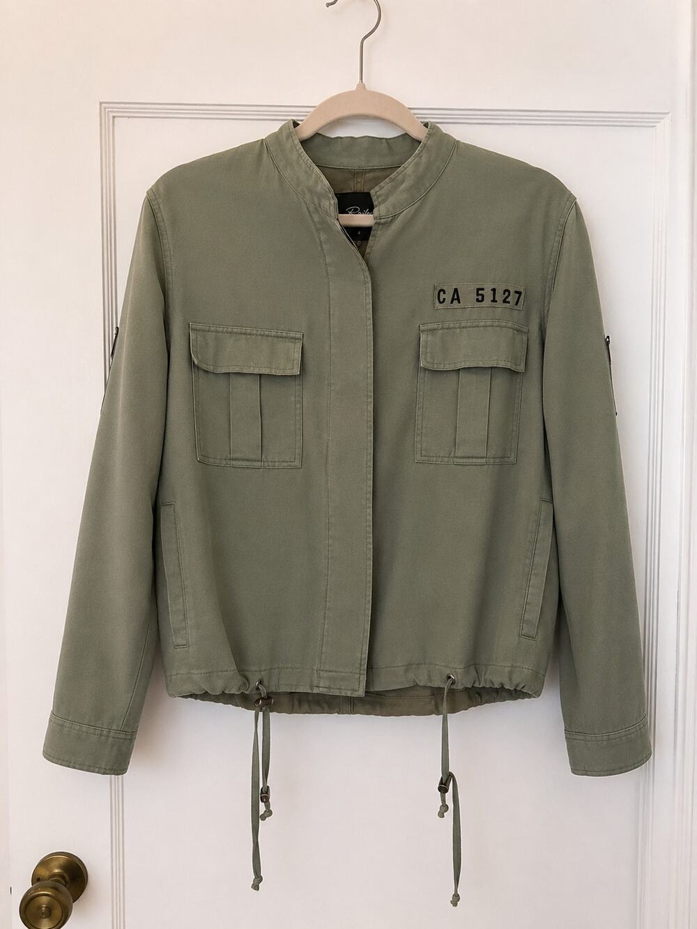 Rails Olive Green Military Utility Jacket Linen Blend Drawstring Size Small